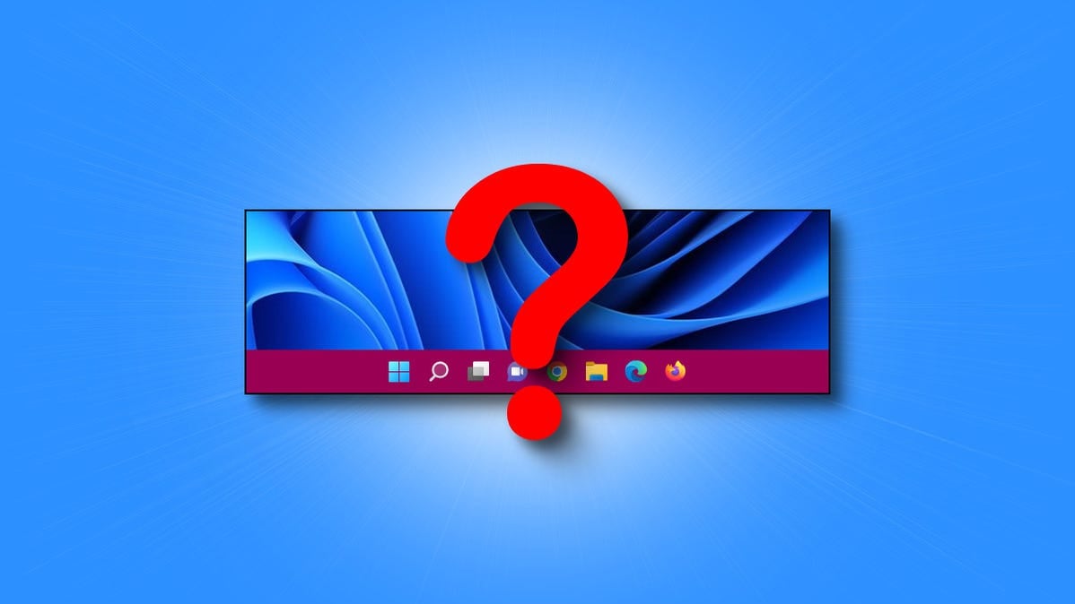 A Windows 11 taskbar with a question mark 