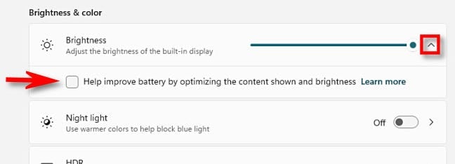 Uncheck "Help improve battery by optimizing the content shown and brightness."