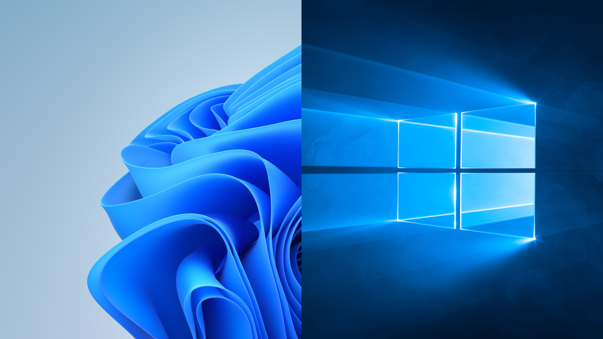 Windows 11 and Windows 10 default desktop backgrounds.