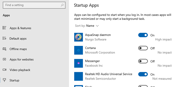 Windows 10's Startup configuration screen.