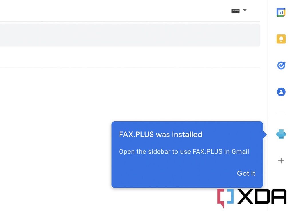 FAX.PLUS instalado na barra lateral do Gmail