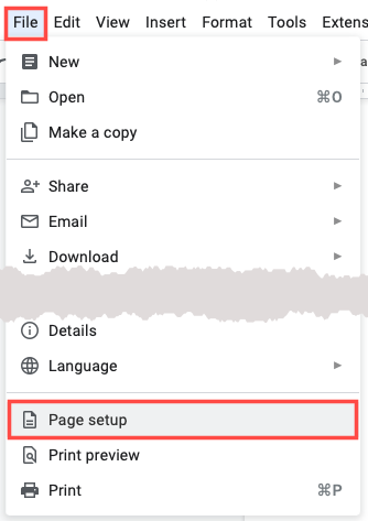 Page Setup in the File menu