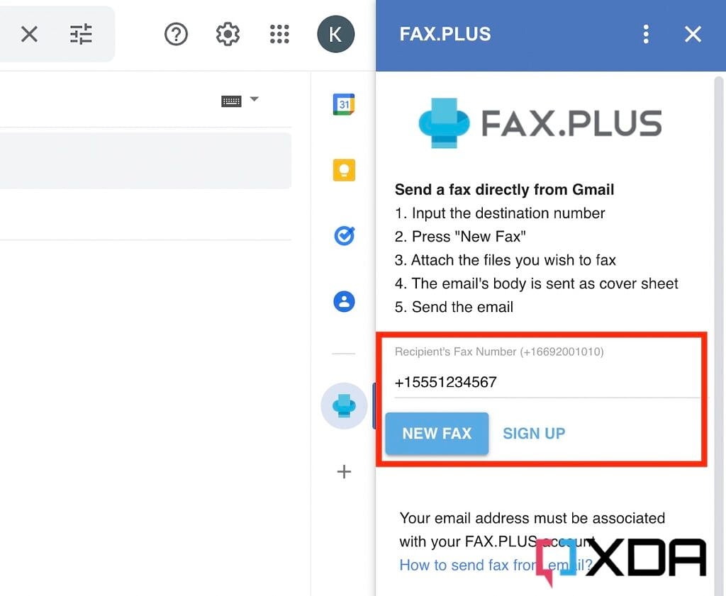 Sending a fax from Gmail