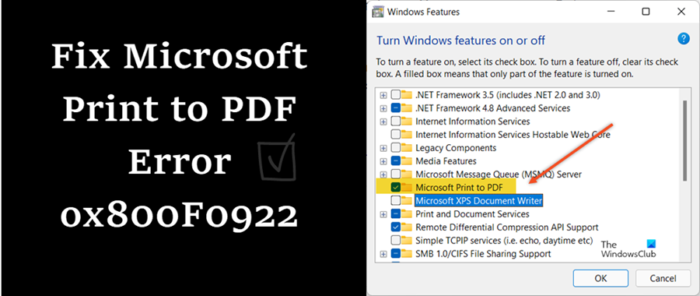 Microsoft Print To PDF error code 0x800f0922