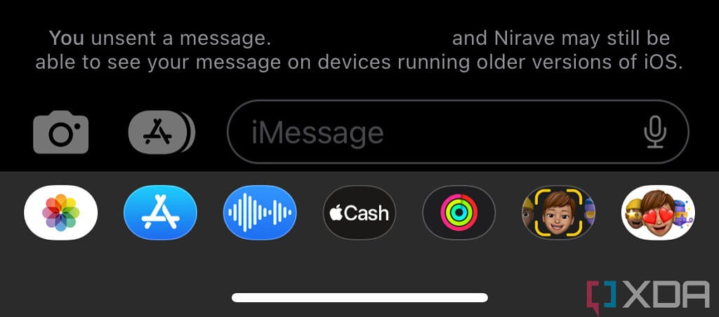Message showing that an iMessage was unsent