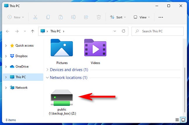 An example of a mapped network drive in File Explorer on Windows 11.