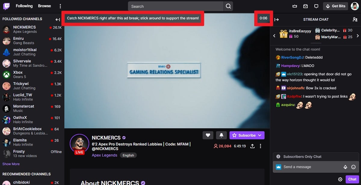 what an ad looks like during a stream