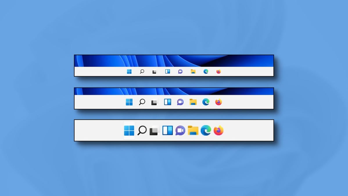 Three sizes of Windows 11 Taskbar