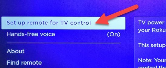 Select "Set up remote for TV control."