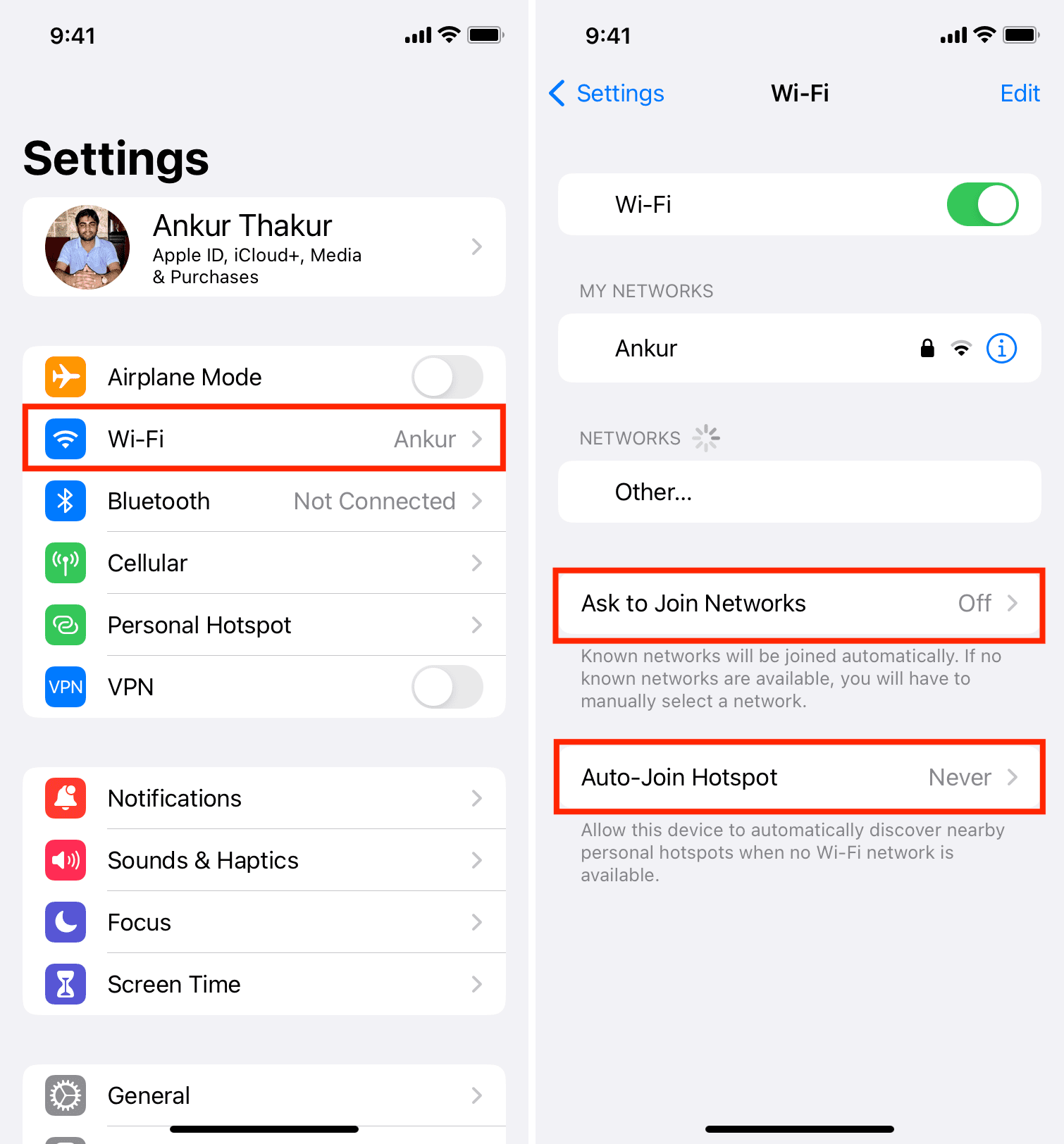 Ask to Join Networks turned off on iPhone