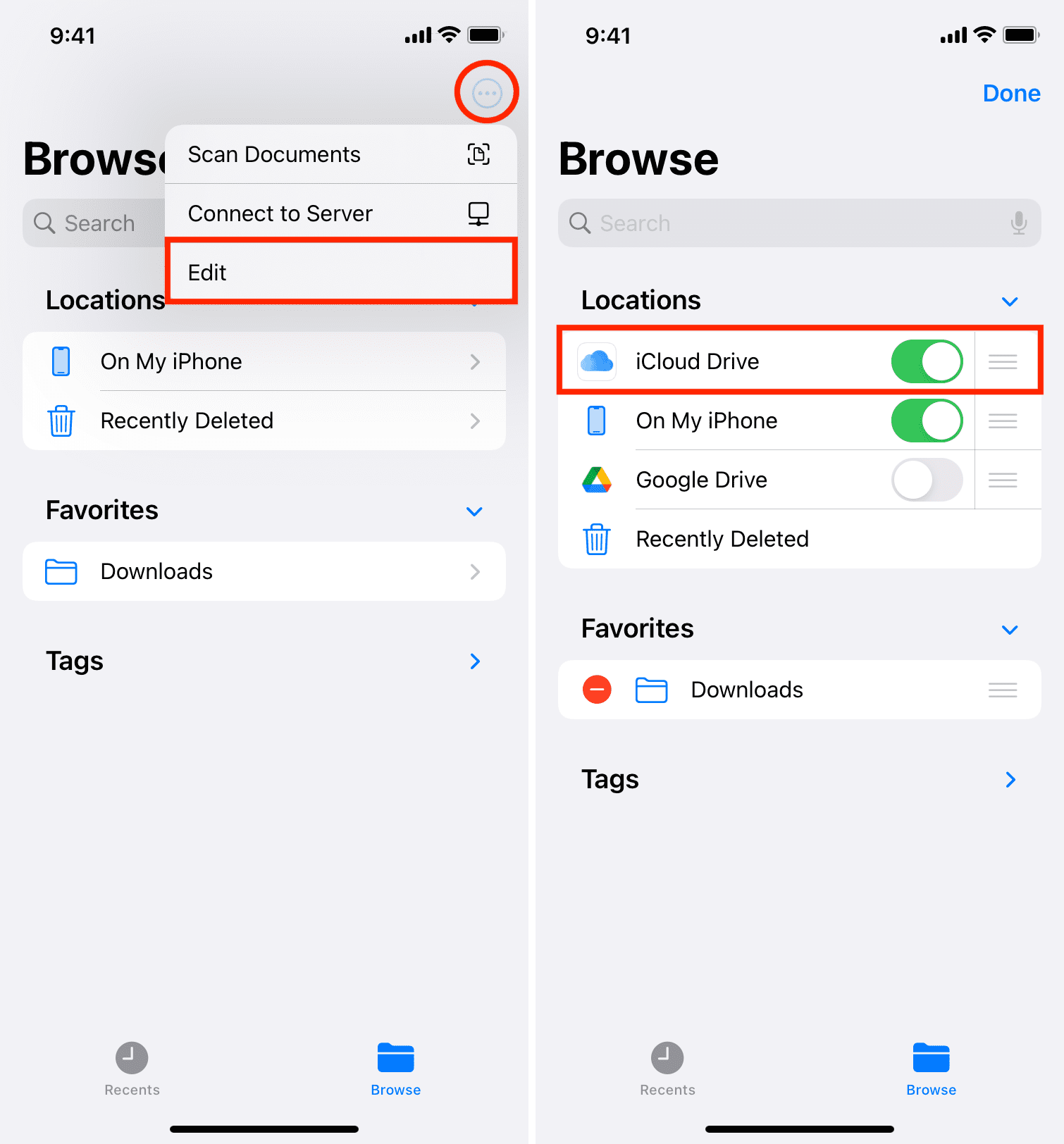 Enable iCloud Drive in iOS Files app