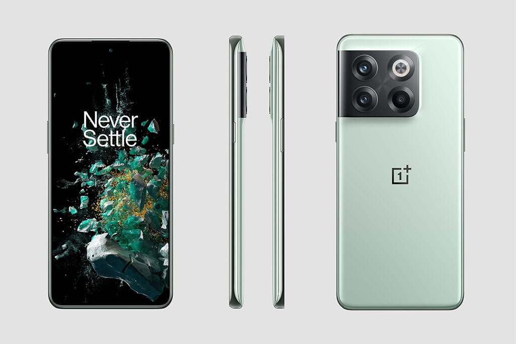 Green OnePlus 10T official render showing the device from all angles.