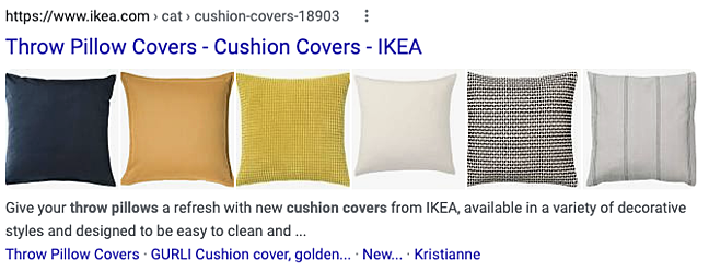 Example of alt text on IKEA image pack for pillow covers