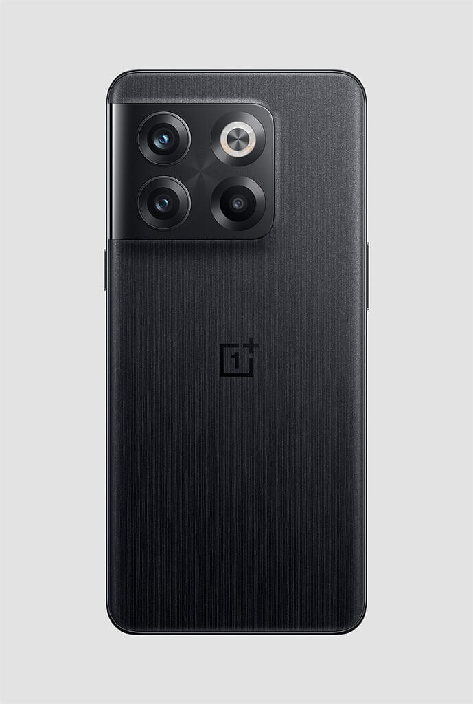 Matte black OnePlus 10T back panel on gray background.