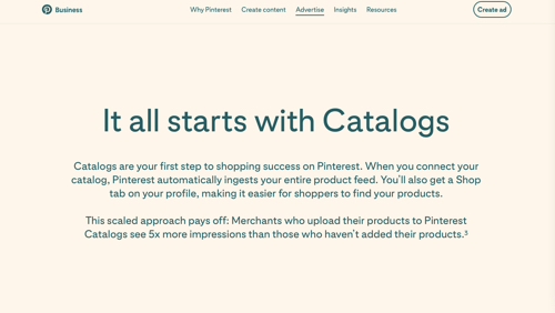 Screenshot of Pinterest Business Catalogs.