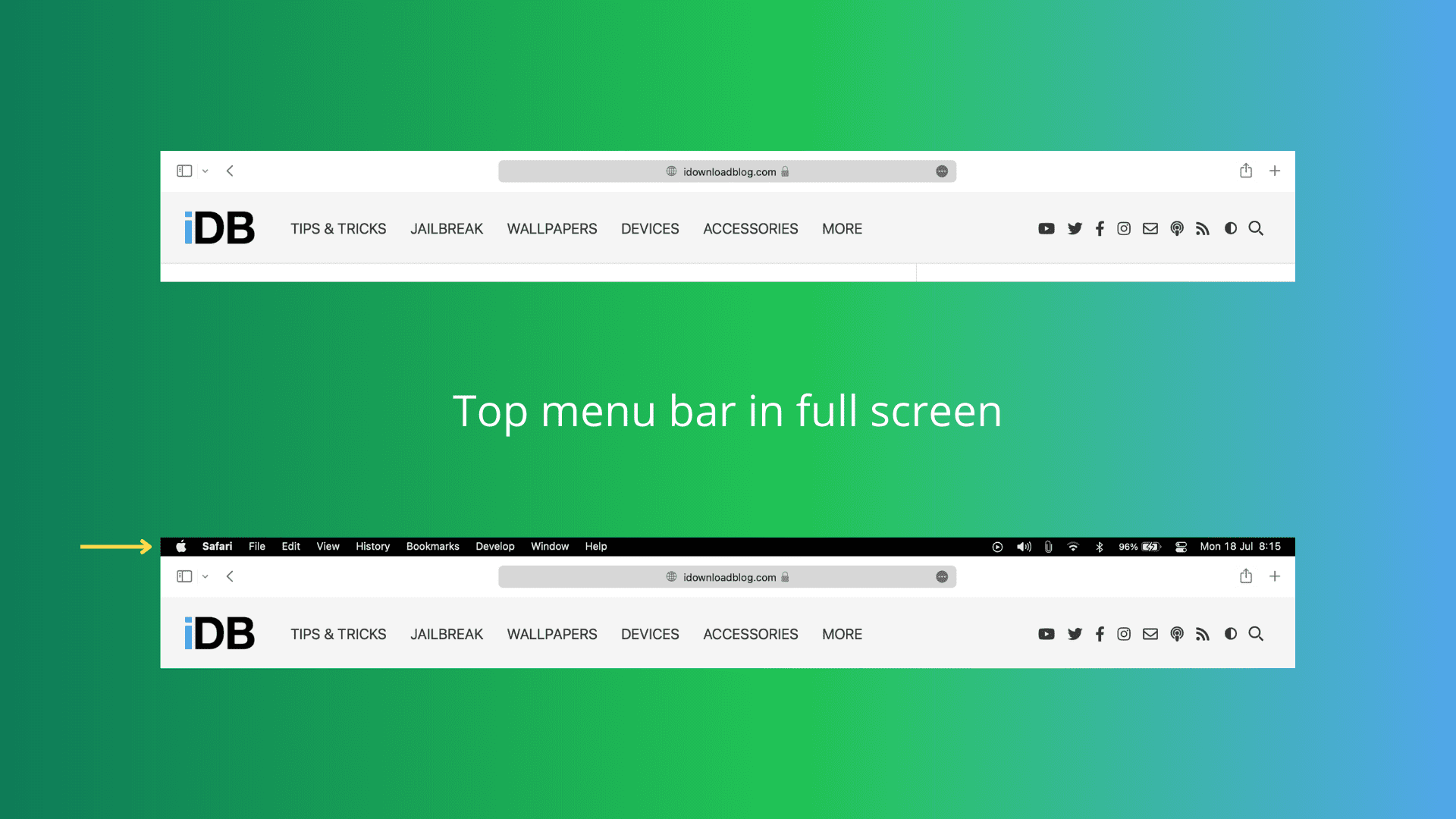 Show menu bar in full screen mode on Mac