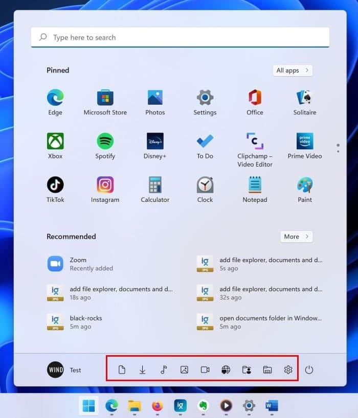 add file explorer, documents and downloads to Start menu Windows 11 pic4