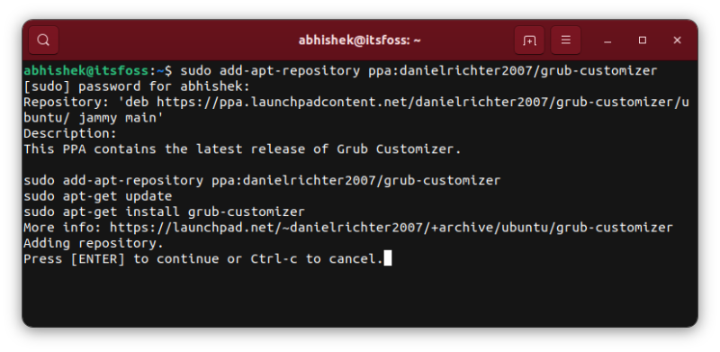 add grub customizer repo ubuntu