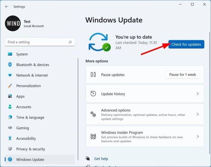 check for Windows Update in Windows 11 pic1