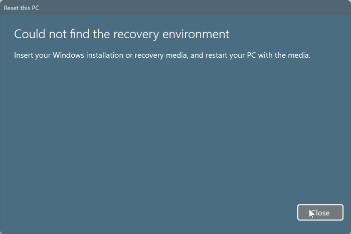 could not find the recovery environment in Windows 11 Windows 10