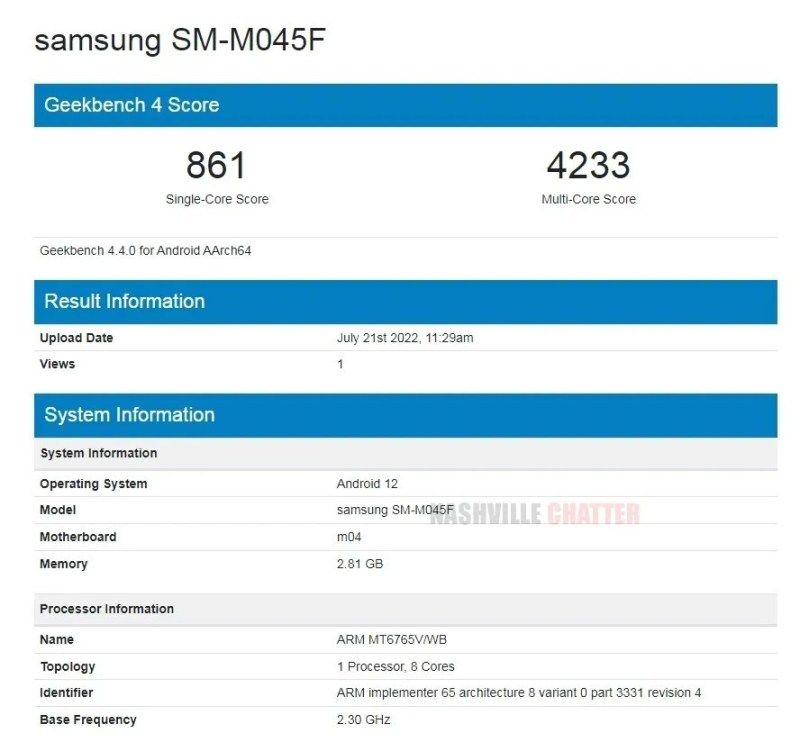Samsung Galaxy M04 (SM-M045F) result from Geekbench
