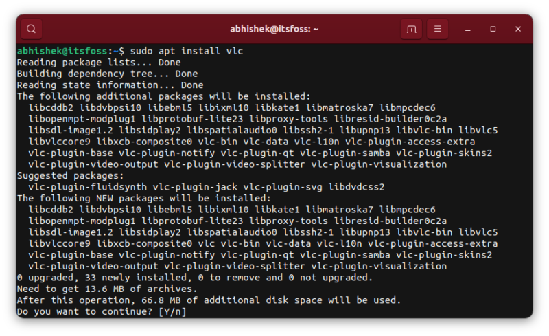 installing vlc with apt ubuntu