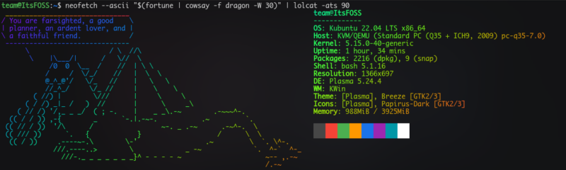 neofetch with cowsay and lolcat