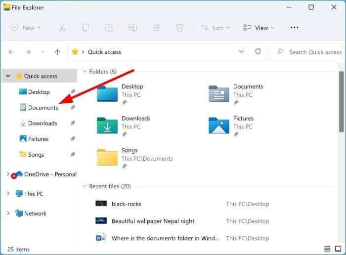 open documents folder in Windows pic1