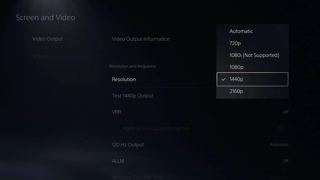 1440p display output on the PS5