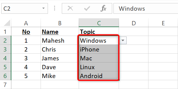 Select the cells containing the drop-down menus.