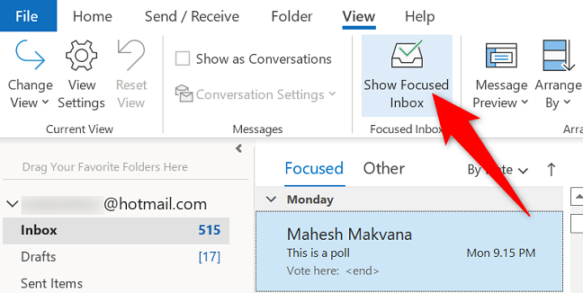 Select "Show Focused Inbox."