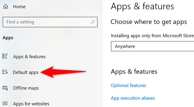 Select "Default Apps" from the left sidebar.