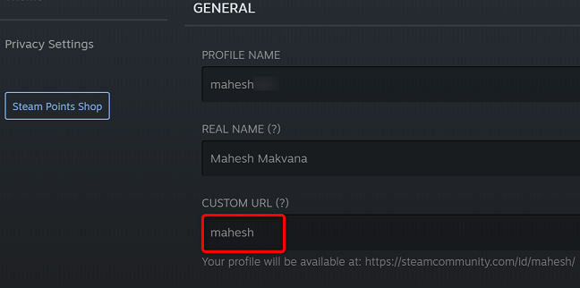 Enter the custom name in the "Custom URL" field.