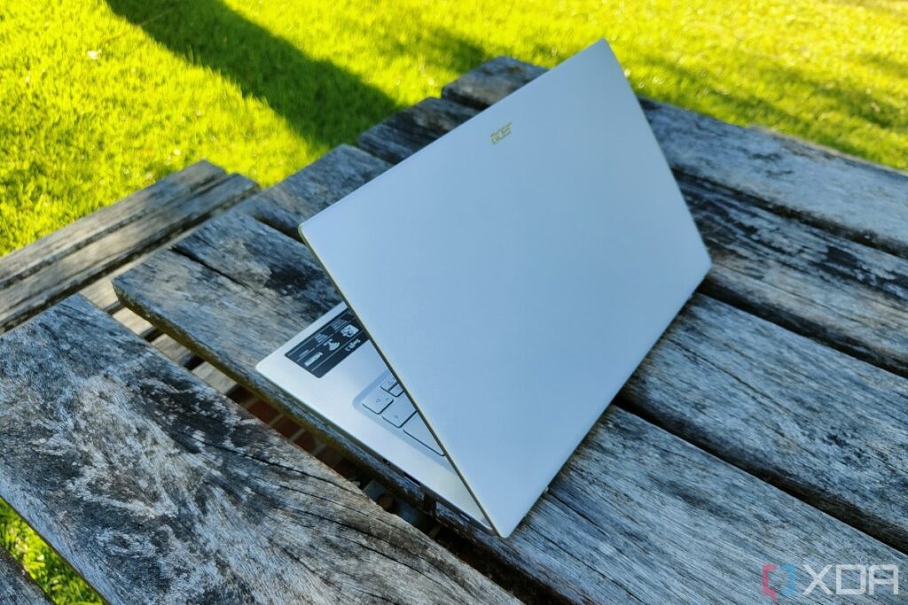 Angled rear view of the Acer Swift 3 with the lid open at 60 degrees