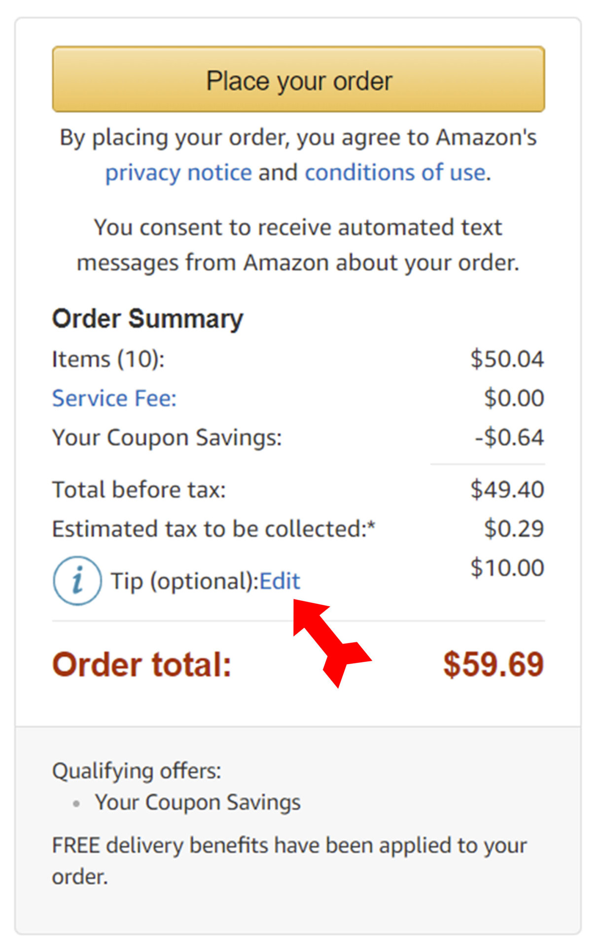Amazon Fresh Tip Option