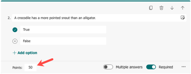 Points for a choice question in Microsoft Forms