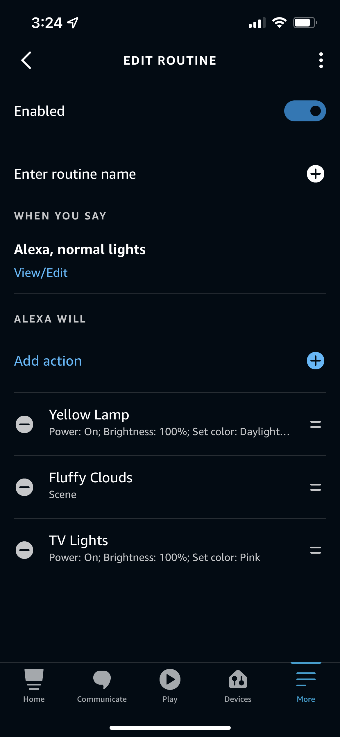 A routine in the Amazon Alexa app