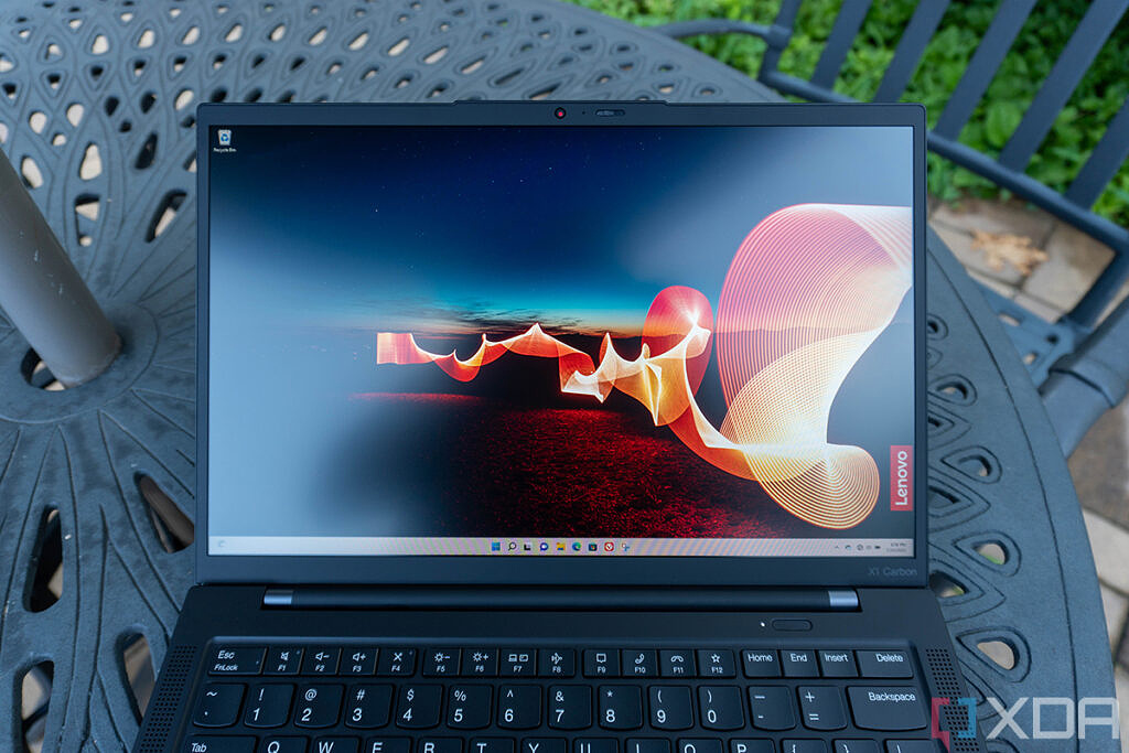 Close up of ThinkPad display on black table