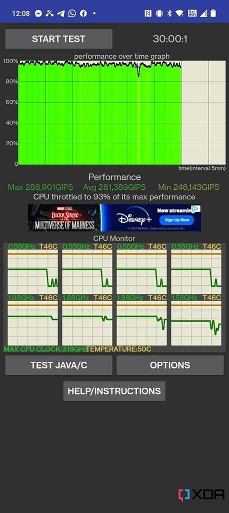 CPU Throttling Test limited