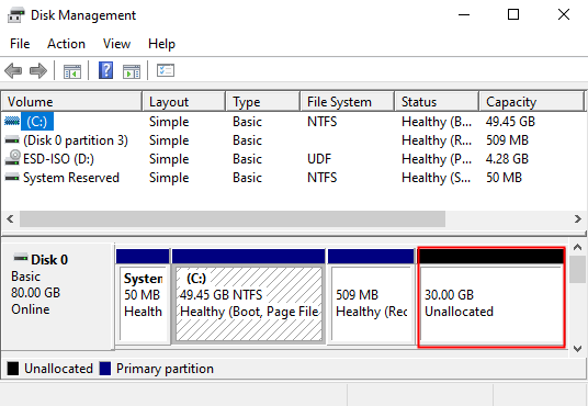 The Disk Management utility will show you the new space that is available on the virtual drive. 