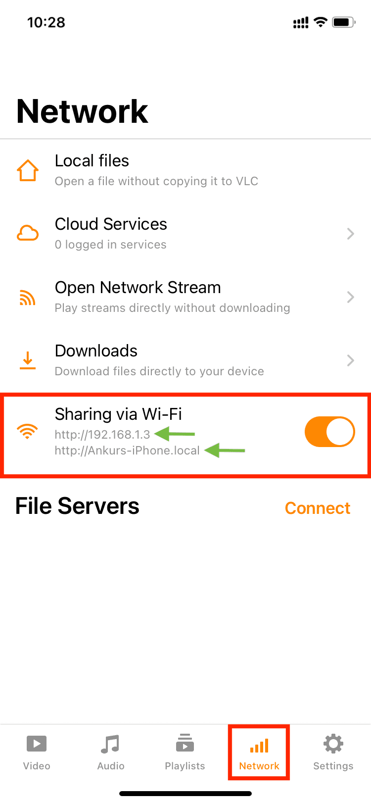 Enable Sharing via Wi-Fi in VLC on iPhone