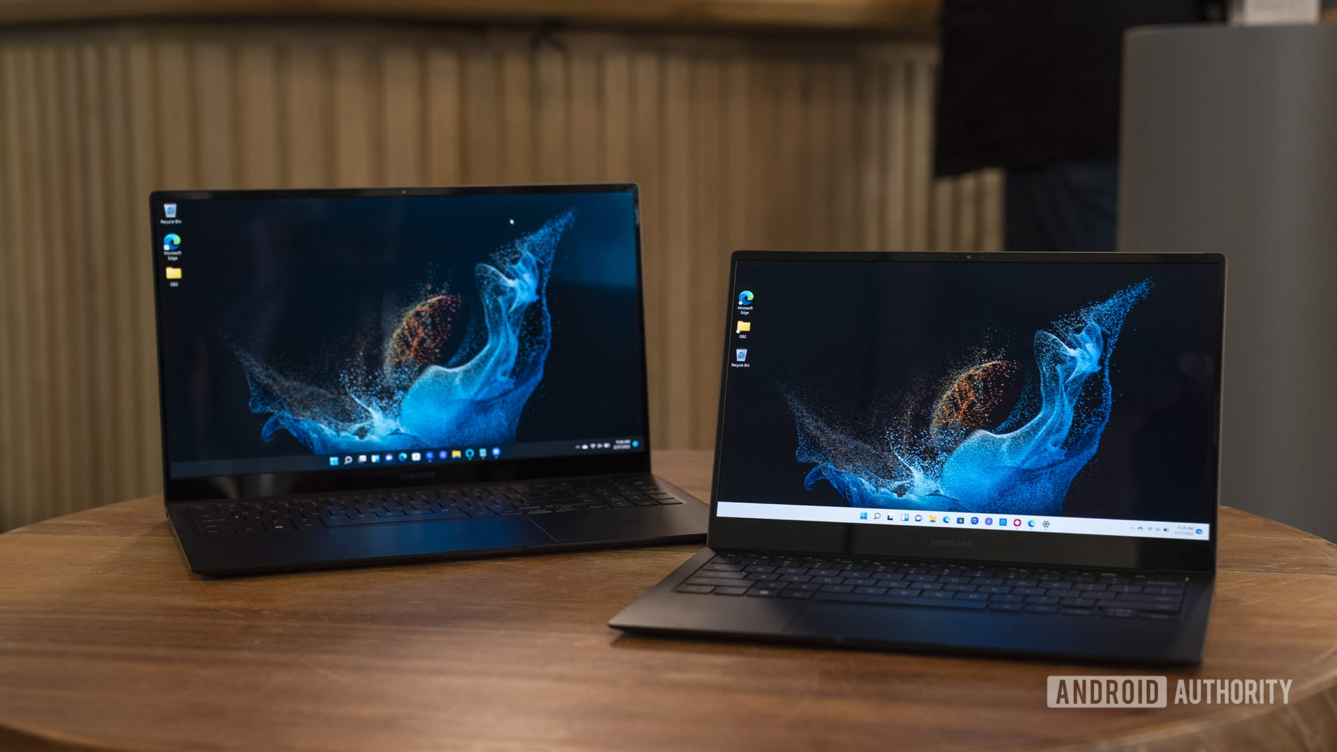 Two Samsung Galaxy Book 2 Pro Laptops Black On Table