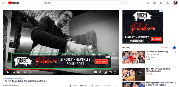 youtube overlay ad example on video platform