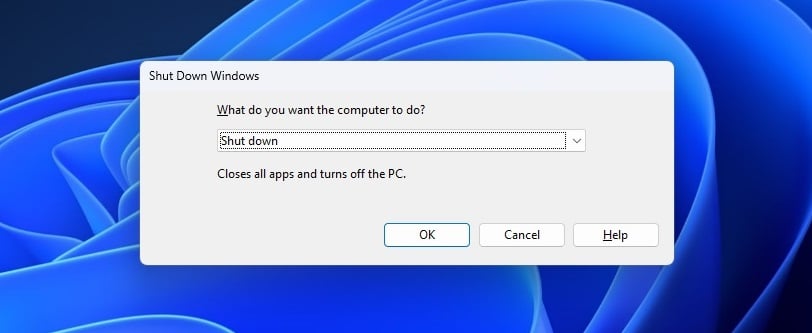 Windows 11 Shut down dialog UI