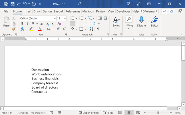 Outline in Microsoft Word