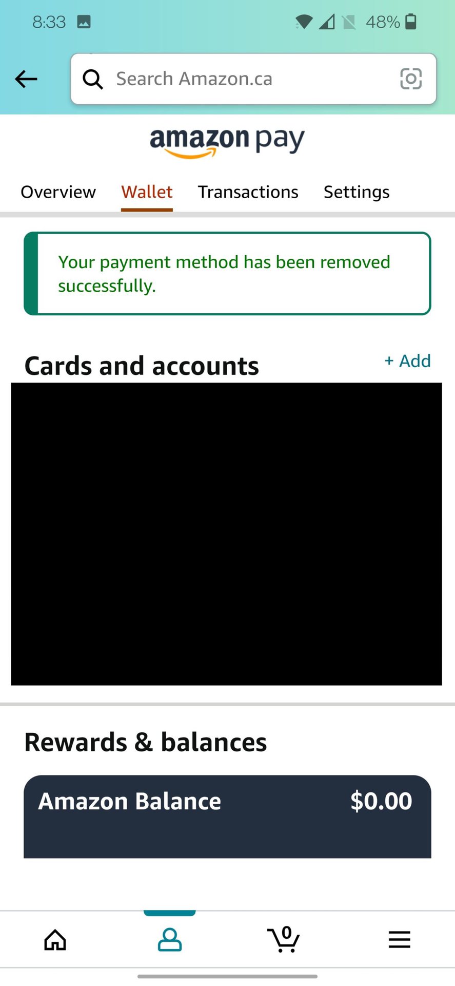 amazon app delete card confirmation