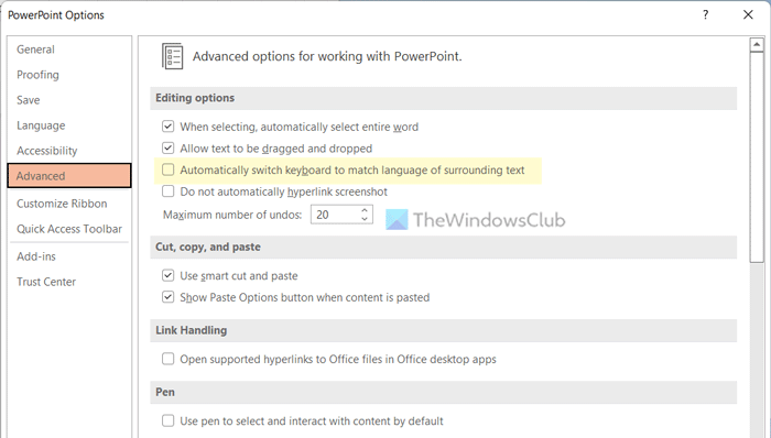 How to automatically switch keyboard to match text language in Word, PowerPoint, and Publisher