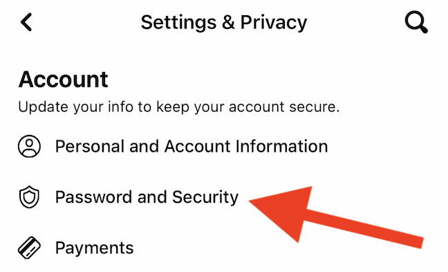 Choose the "Password and Security" option