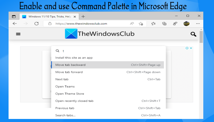 enable and use command palette microsoft edge