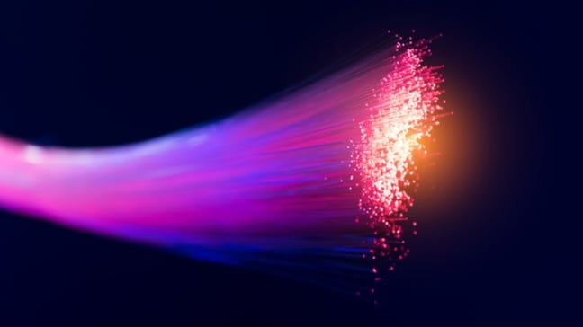 Fiber optic cables with light coming through